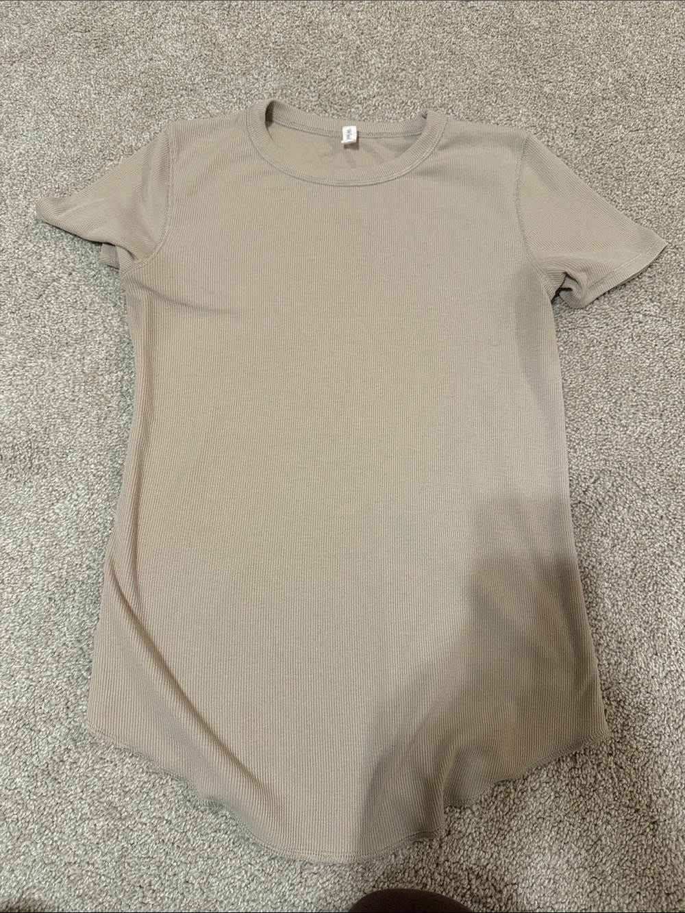 Weekday Ribbed Short Sleeve Tee in Taupe Beige